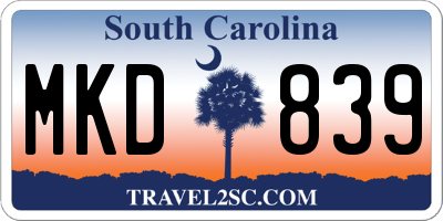 SC license plate MKD839