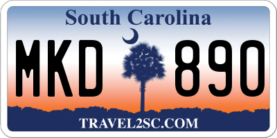 SC license plate MKD890