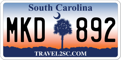 SC license plate MKD892