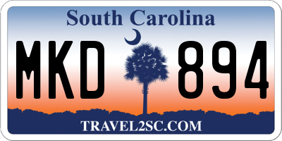 SC license plate MKD894
