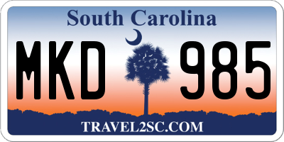 SC license plate MKD985