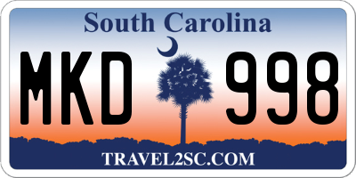 SC license plate MKD998