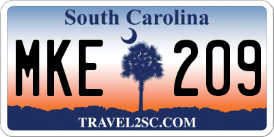 SC license plate MKE209