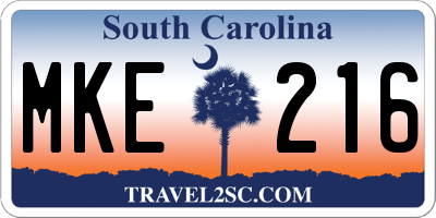 SC license plate MKE216