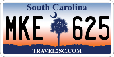 SC license plate MKE625