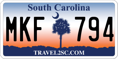SC license plate MKF794