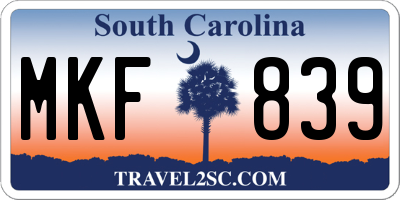 SC license plate MKF839
