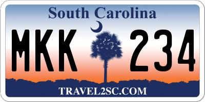 SC license plate MKK234