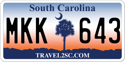 SC license plate MKK643