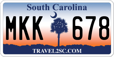 SC license plate MKK678