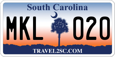 SC license plate MKL020