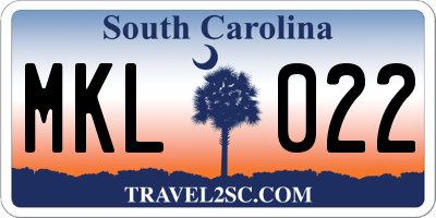 SC license plate MKL022