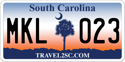 SC license plate MKL023