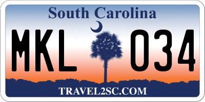 SC license plate MKL034
