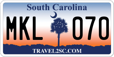 SC license plate MKL070