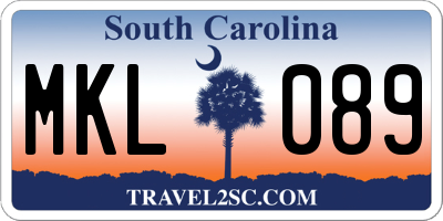 SC license plate MKL089