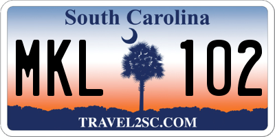 SC license plate MKL102