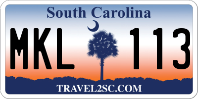 SC license plate MKL113