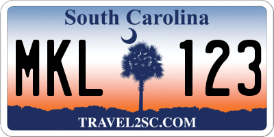 SC license plate MKL123
