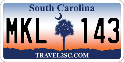 SC license plate MKL143