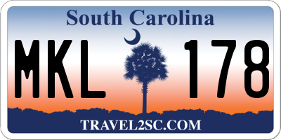 SC license plate MKL178