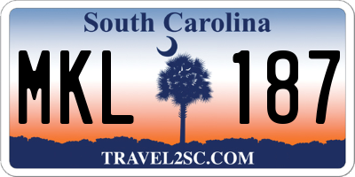 SC license plate MKL187