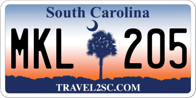SC license plate MKL205
