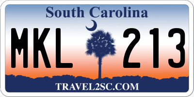 SC license plate MKL213