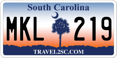 SC license plate MKL219