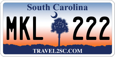 SC license plate MKL222