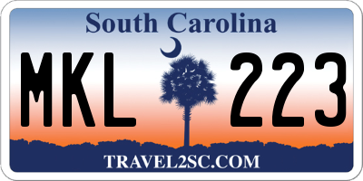 SC license plate MKL223