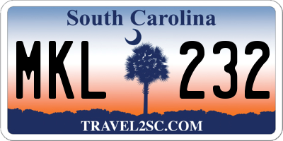 SC license plate MKL232