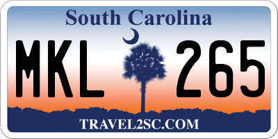 SC license plate MKL265
