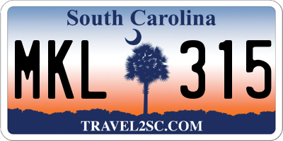 SC license plate MKL315
