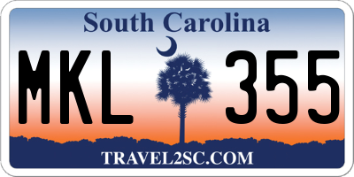SC license plate MKL355
