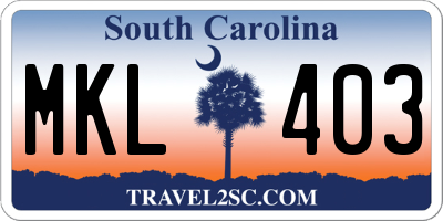 SC license plate MKL403