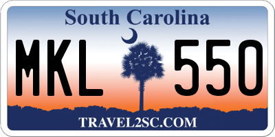 SC license plate MKL550