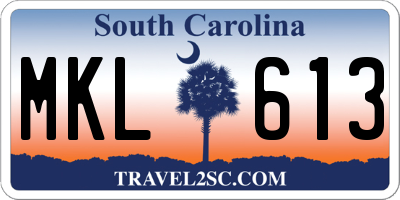 SC license plate MKL613