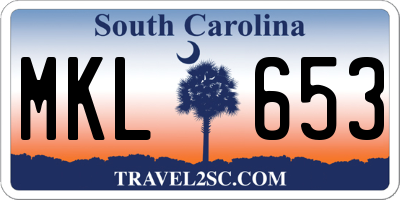 SC license plate MKL653