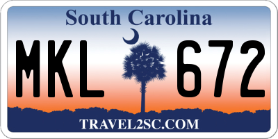 SC license plate MKL672
