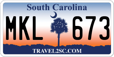 SC license plate MKL673