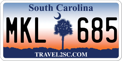 SC license plate MKL685