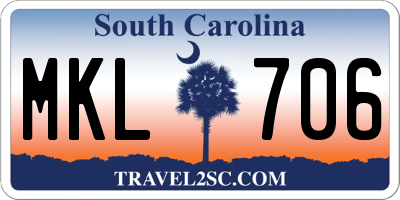 SC license plate MKL706