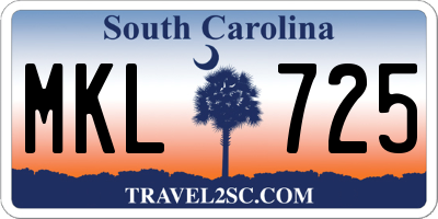 SC license plate MKL725