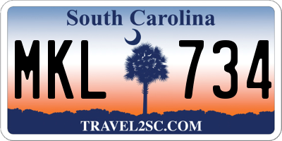SC license plate MKL734
