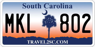 SC license plate MKL802