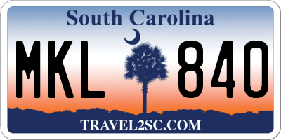 SC license plate MKL840