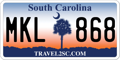 SC license plate MKL868