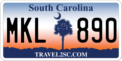 SC license plate MKL890