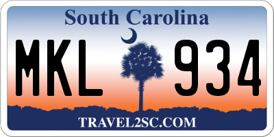 SC license plate MKL934